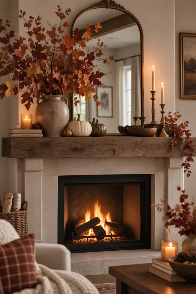 Fall Mantel Decor Ideas in 2026 19 Vase-and-Branch Arrangement