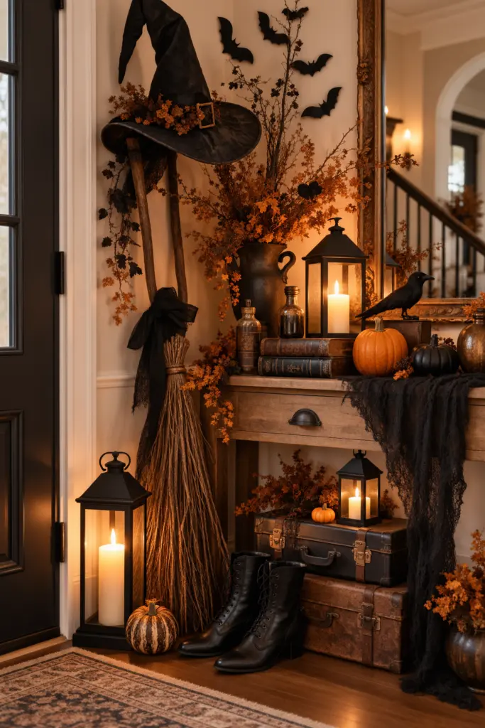 25+ Spooky Halloween Entryway Decor Ideas 19 Vintage Witch Corner