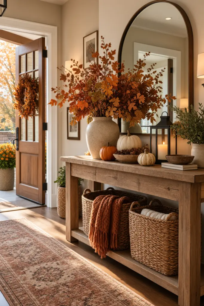 Fall Entryway Decor Ideas (Cozy & Welcoming) 2 Warm Rustic Fall Entryway Decor