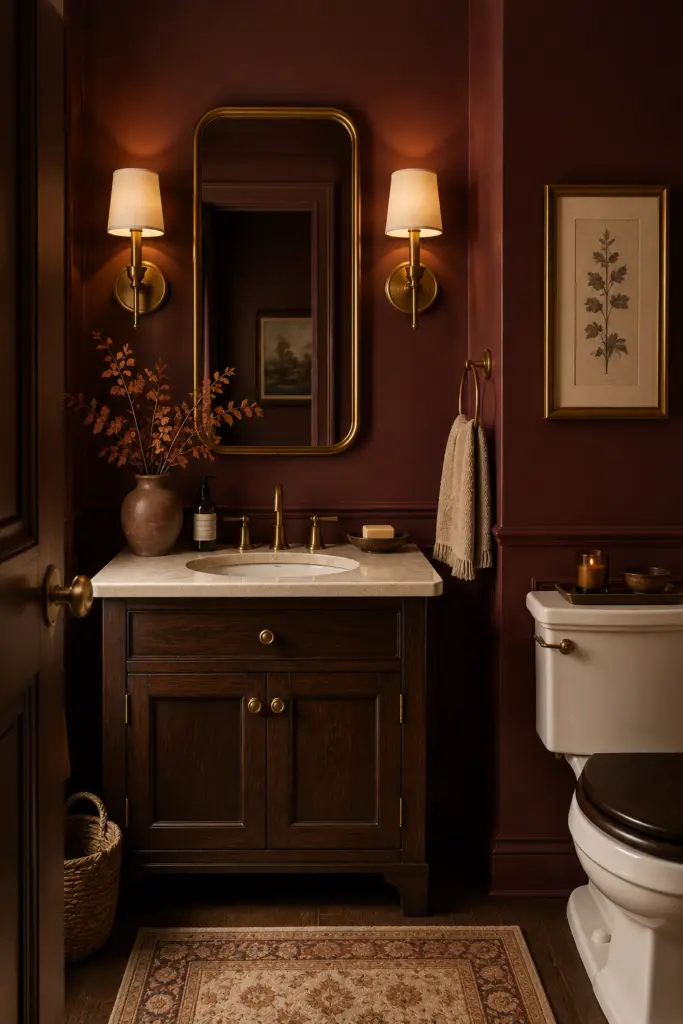 Top 10 2026 Fall Paint Colors 4 brighter cream-and-mahogany powder room