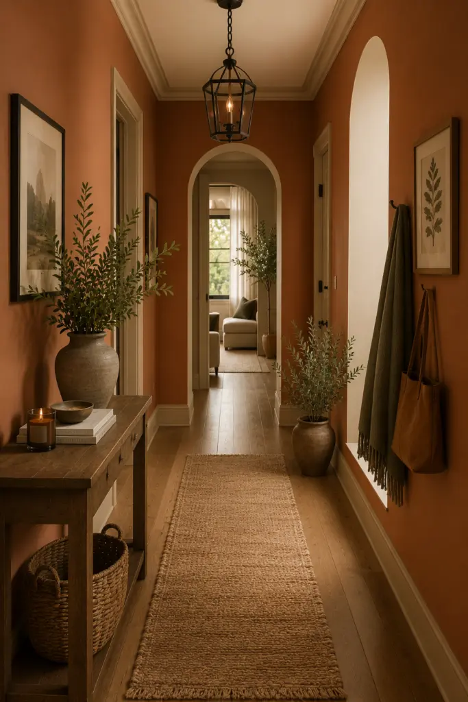 Top 10 2026 Fall Paint Colors 9 Warm Terracotta Hallway with Rustic Decor