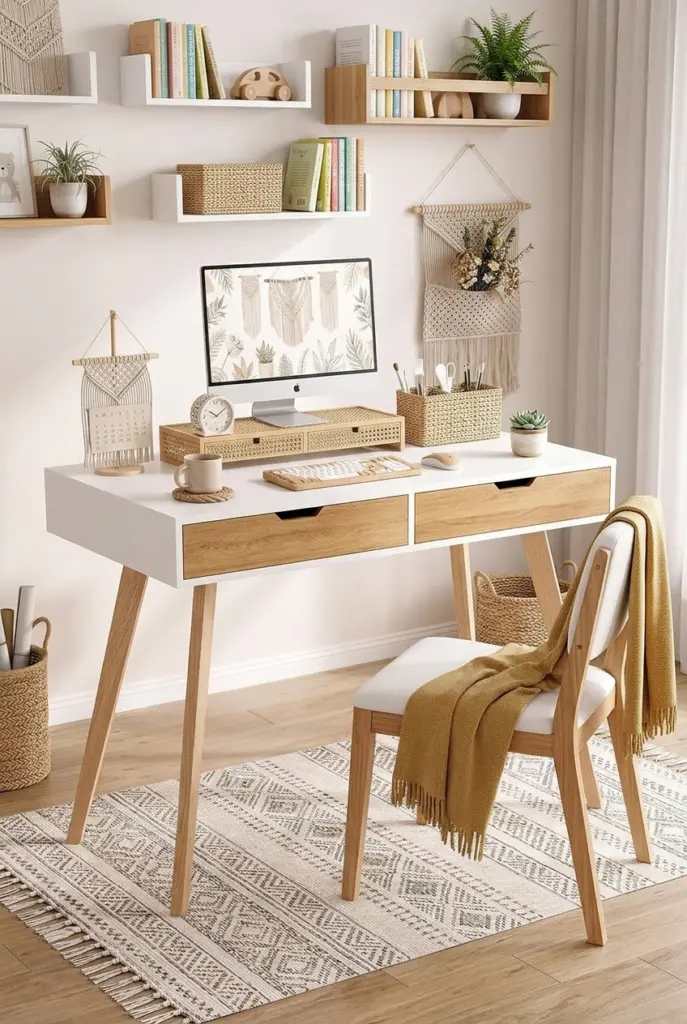 White Desk with Natural Wood