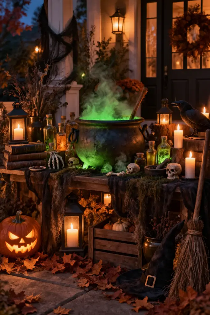DIY Creepy Outdoor Halloween Decorations 12 Witch's Brew Station in creepy outdoor Halloween decorations