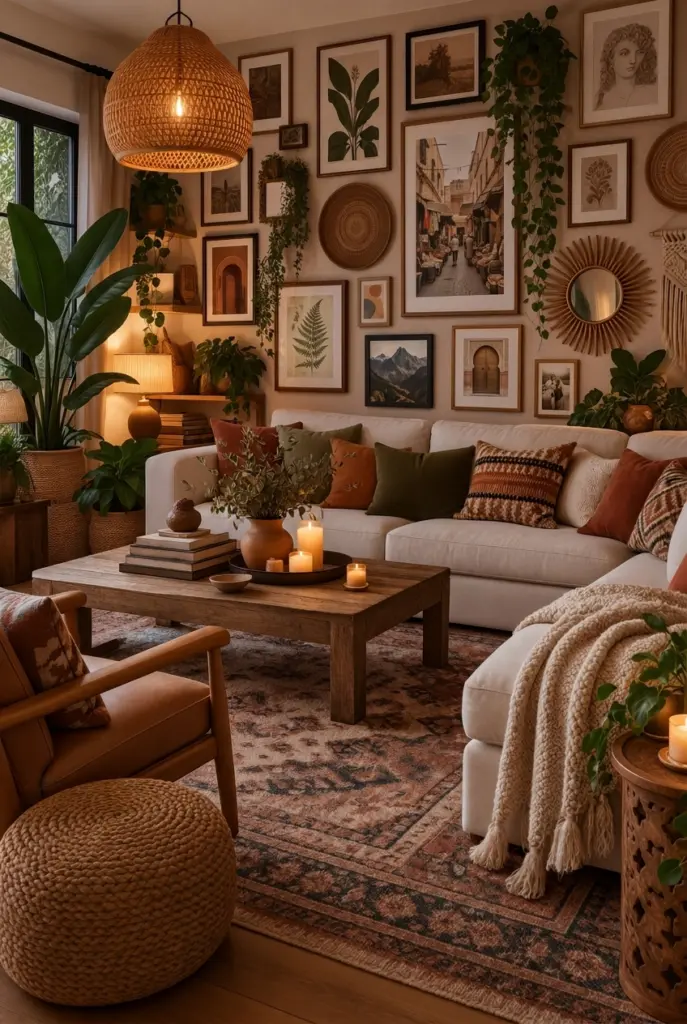 Cozy Boho Gallery Wall Living Room