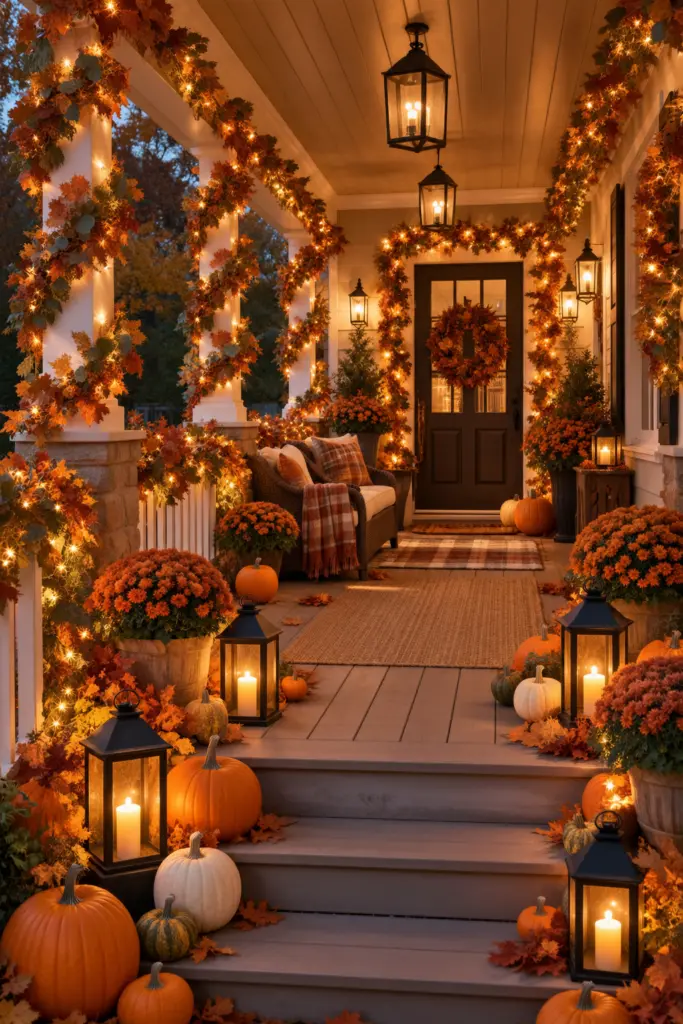 Beautiful Fall Porch Lighting Ideas In 2026 4 Wrap Fairy Lights Around Fall Garlands