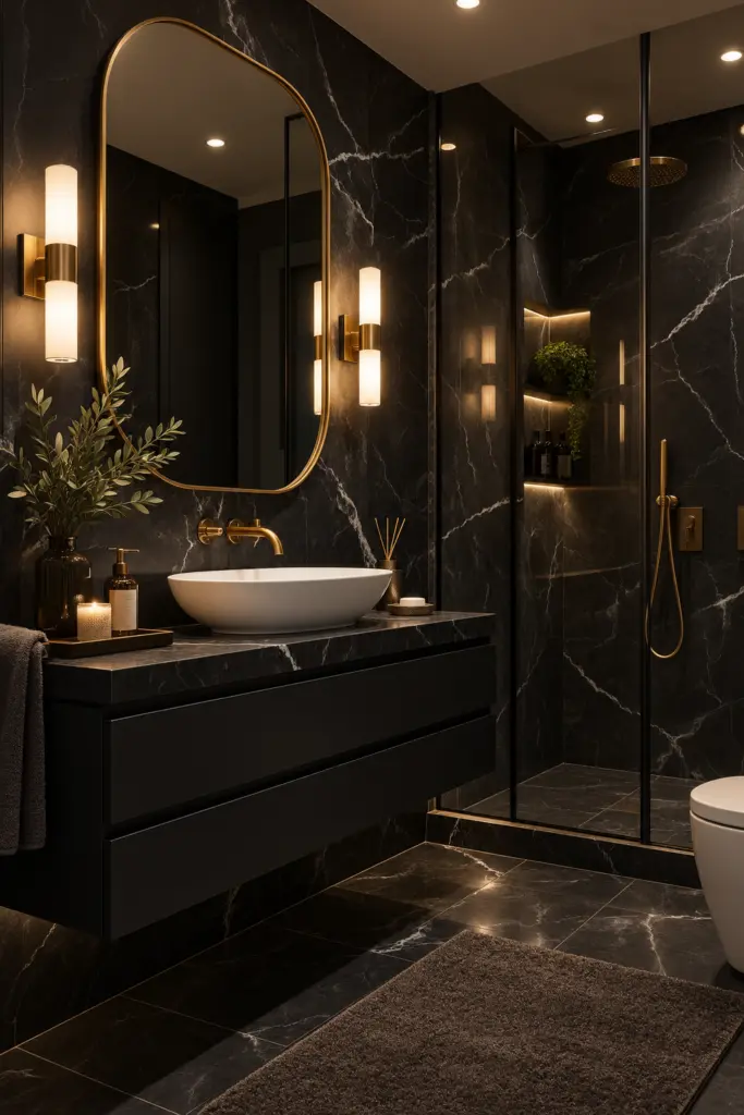 30+ Moody Bathroom Ideas for 2027 2 moody bathroom with black marble walls