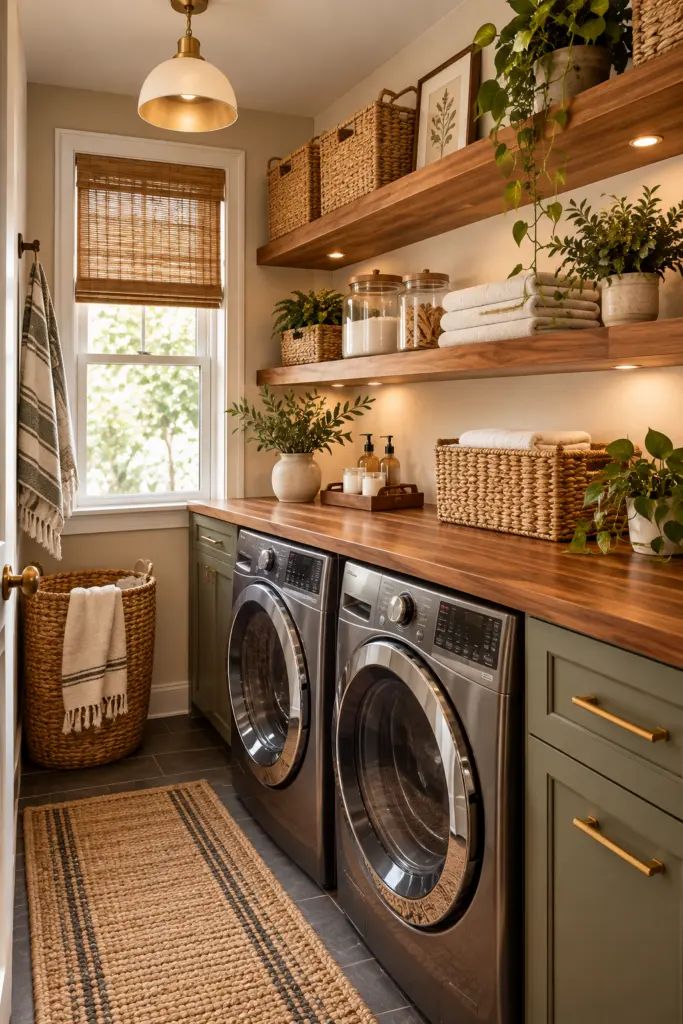 25+ Beautiful Apartment Laundry Room Ideas & Designs 11 Apartment Laundry Room Design with Warm Wood Accents