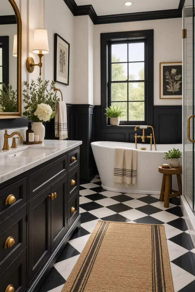 21 Best Wainscoting Bathroom Ideas & Inspo 18 Black-and-White Wainscoting Bathroom