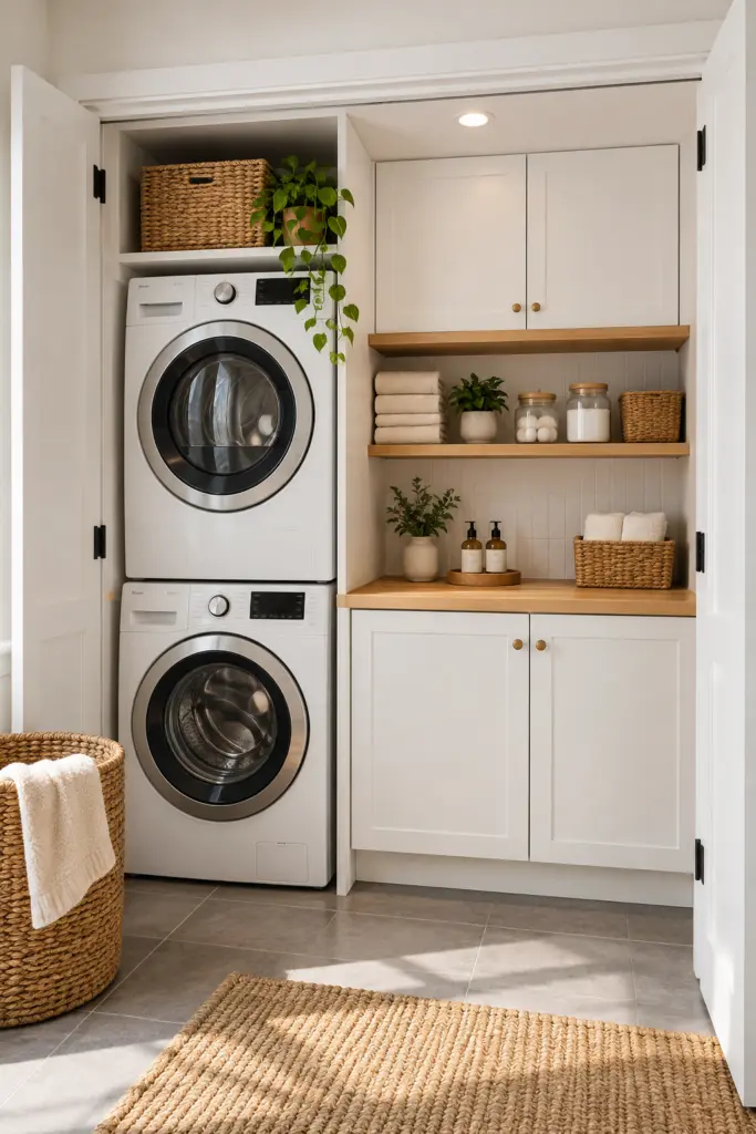 25+ Beautiful Apartment Laundry Room Ideas & Designs 2 Apartment Laundry Room with Stack Your Washer and Dryer