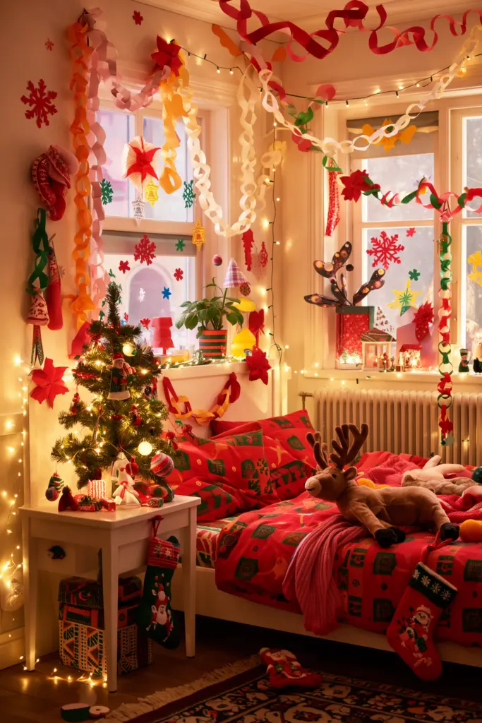 90s Christmas Aesthetic - 30 Cozy Magical Holiday Decorating Ideas 15 Child's Bedroom With Handmade Christmas Crafts