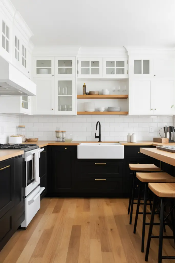 Classic Black and White Farmhouse Kitchen