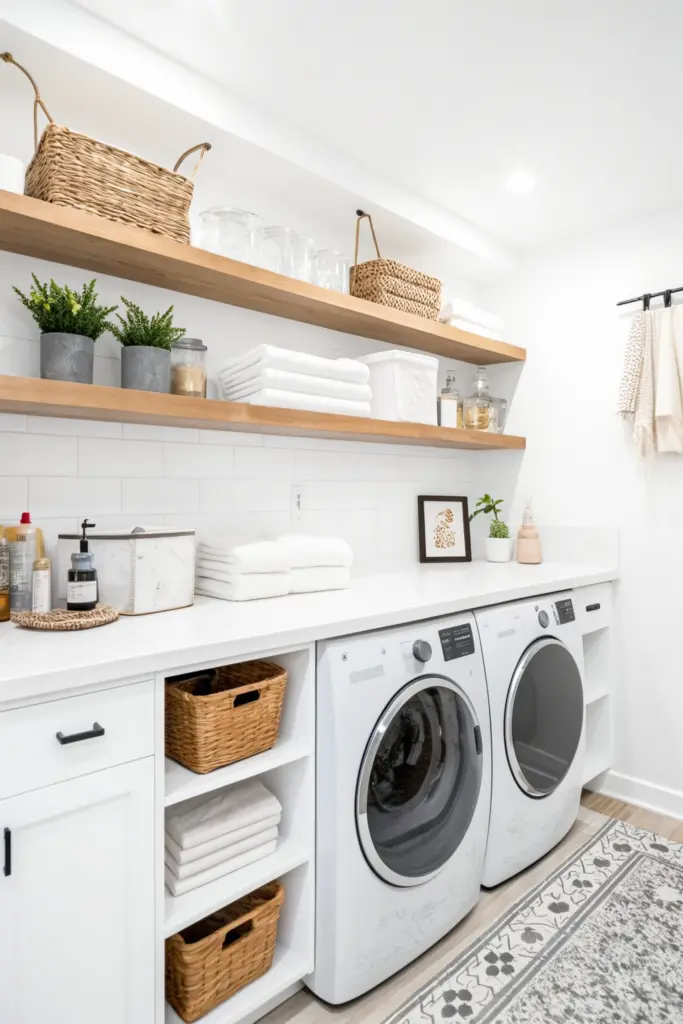 25+ Beautiful Apartment Laundry Room Ideas & Designs 7 Classic White Apartment Laundry Room