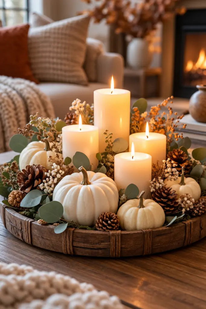 Beautiful Natural Pumpkin and Candle Centerpiece