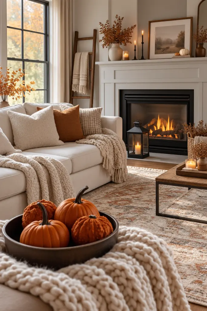 Cozy Living Room Neutral Fall Decor