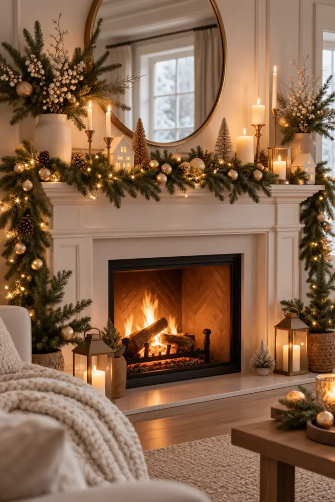 Cozy Candlelit Holiday Fireplace Decor for New Year