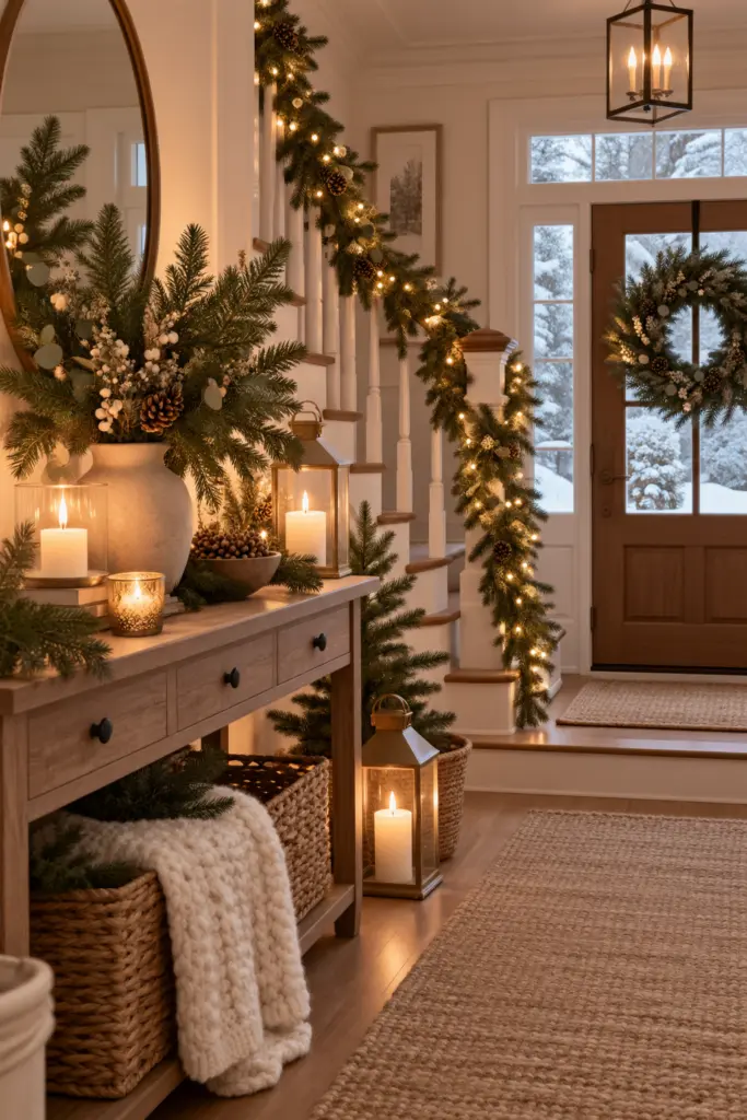Cozy Christmas Entryway with Evergreen Glow

