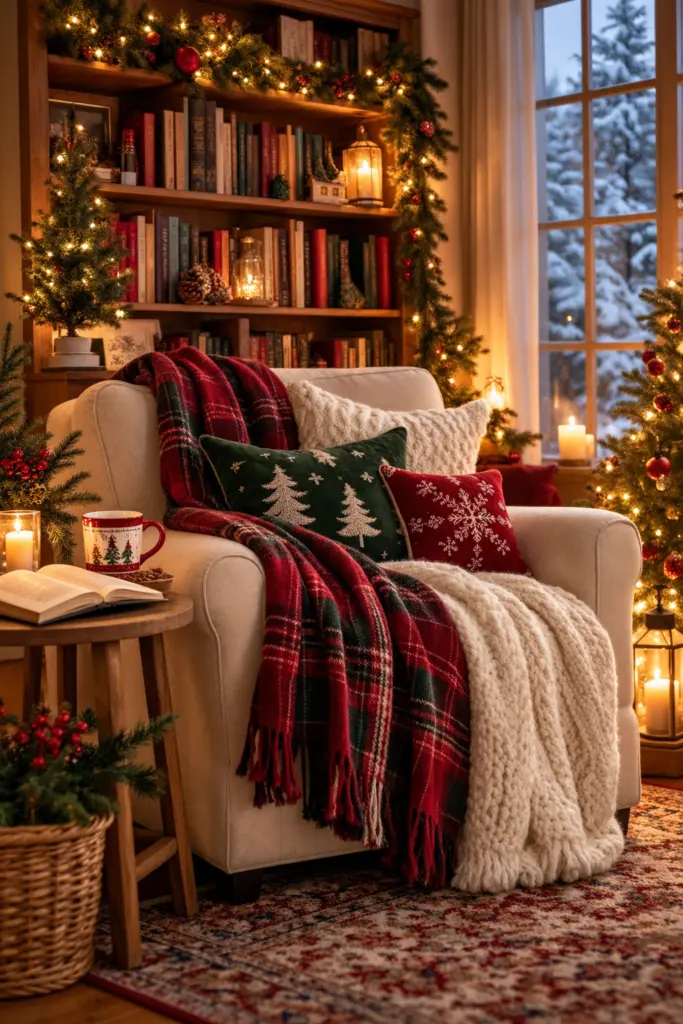 Cozy Christmas Reading Nook With Comfortable Armchair