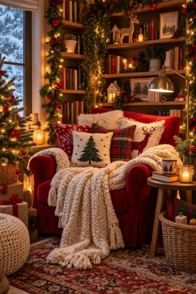 Beautiful festive Christmas reading nook
