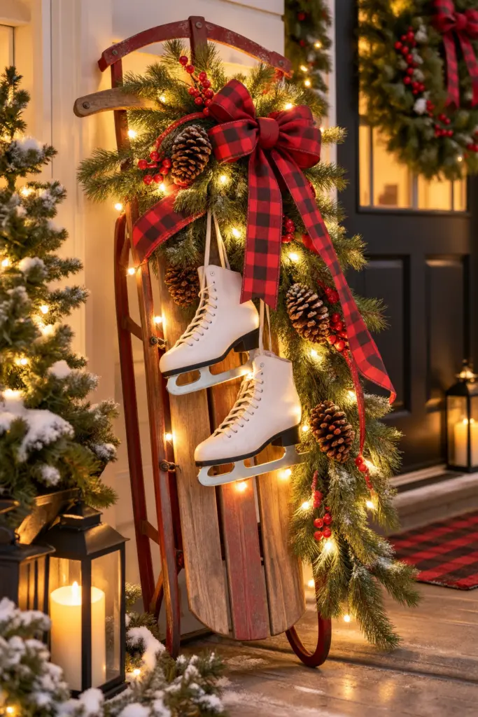 25+ Christmas Sled Decoration Ideas & Photos 6 Christmas Sled Decoration with Twinkling Fairy Lights