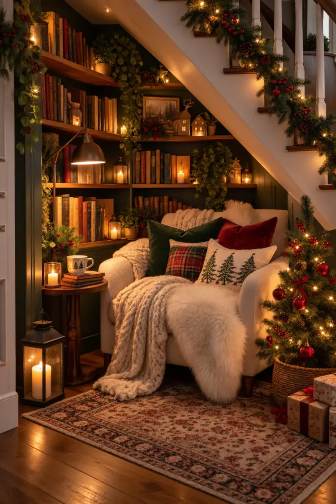 Cozy Small Christmas Staircase Reading Nook