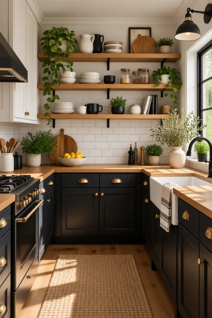 Monochrome Kitchen with Open Shelves