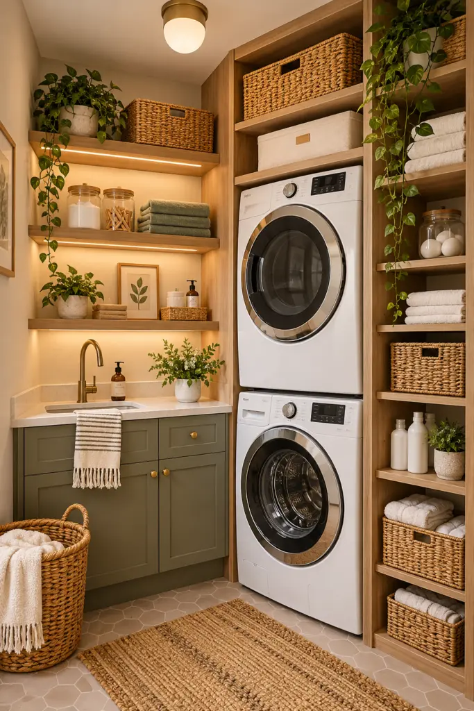 25+ Beautiful Apartment Laundry Room Ideas & Designs 14 Vertical Apartment Laundry Room Corner