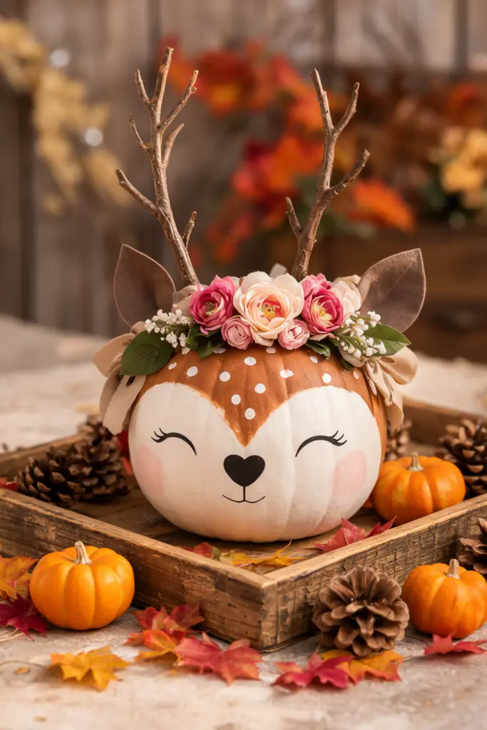 Cute Deer no carve pumpkin decorating