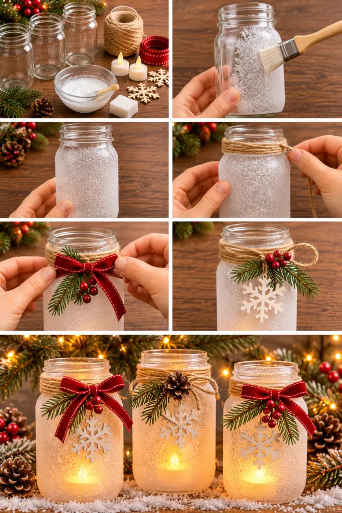 Frosted Mason Jar Christmas Luminaries