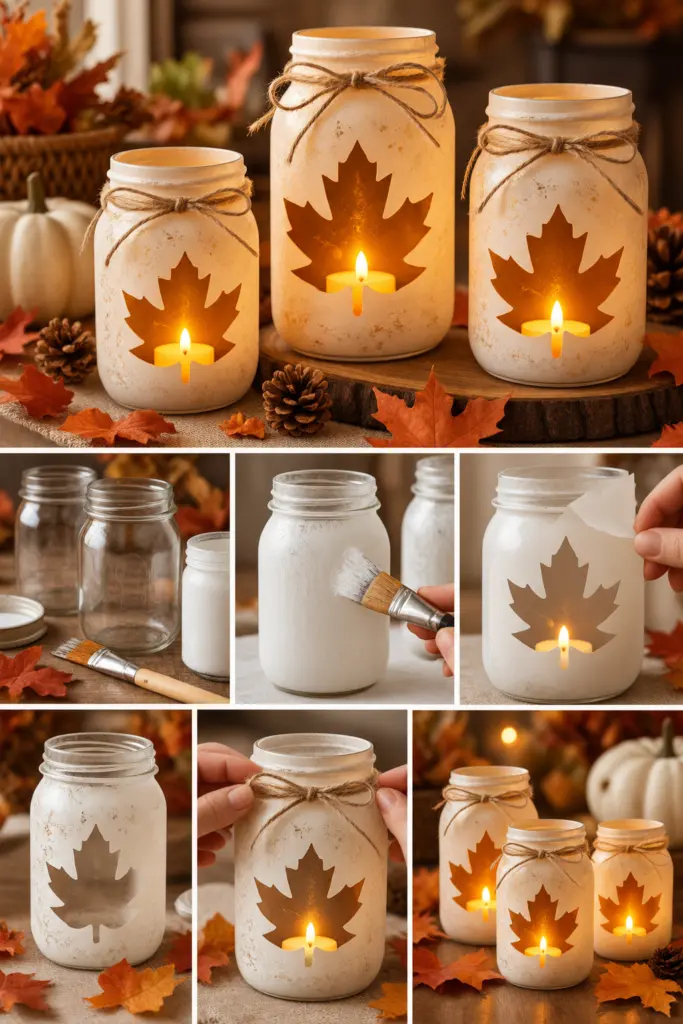 DIY Leaf Mason Jar Candle Holders