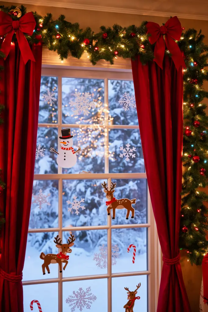 90s Christmas Aesthetic - 30 Cozy Magical Holiday Decorating Ideas 11 Decorate Windows With Christmas Clings