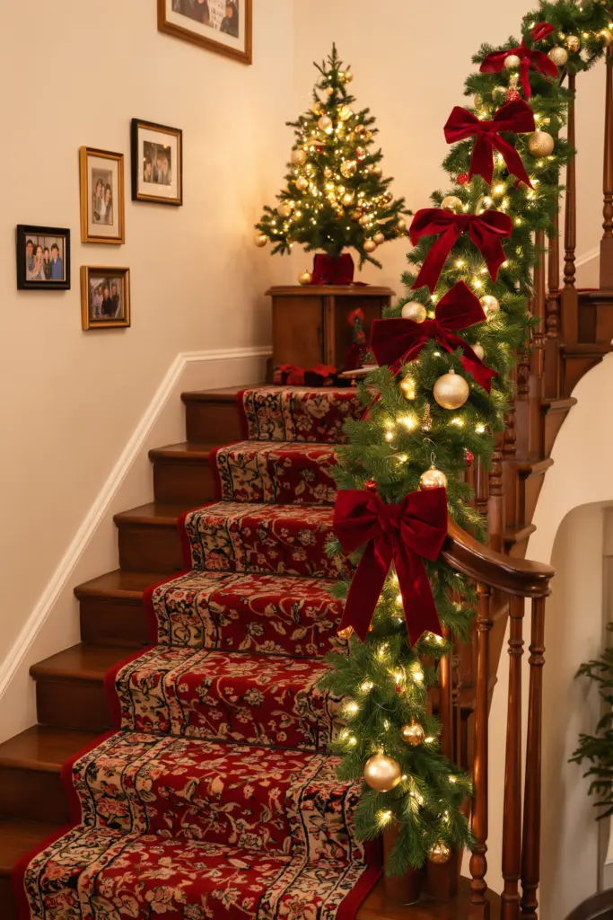 90s Christmas Aesthetic - 30 Cozy Magical Holiday Decorating Ideas 9 Decorate the Staircase With Red Bows