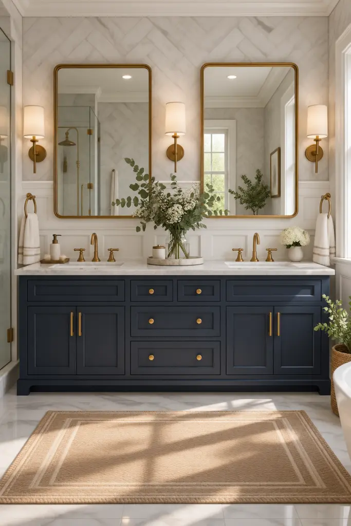 21 Best Wainscoting Bathroom Ideas & Inspo 20 Double Vanity With Decorative Wainscoting