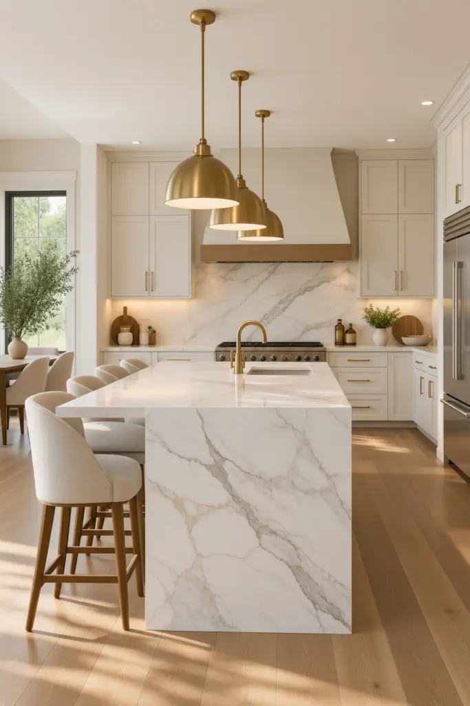30 Beautiful Open Kitchen Designs Ideas & Inspirations 6 Elegant Marble Island Open Kitchen