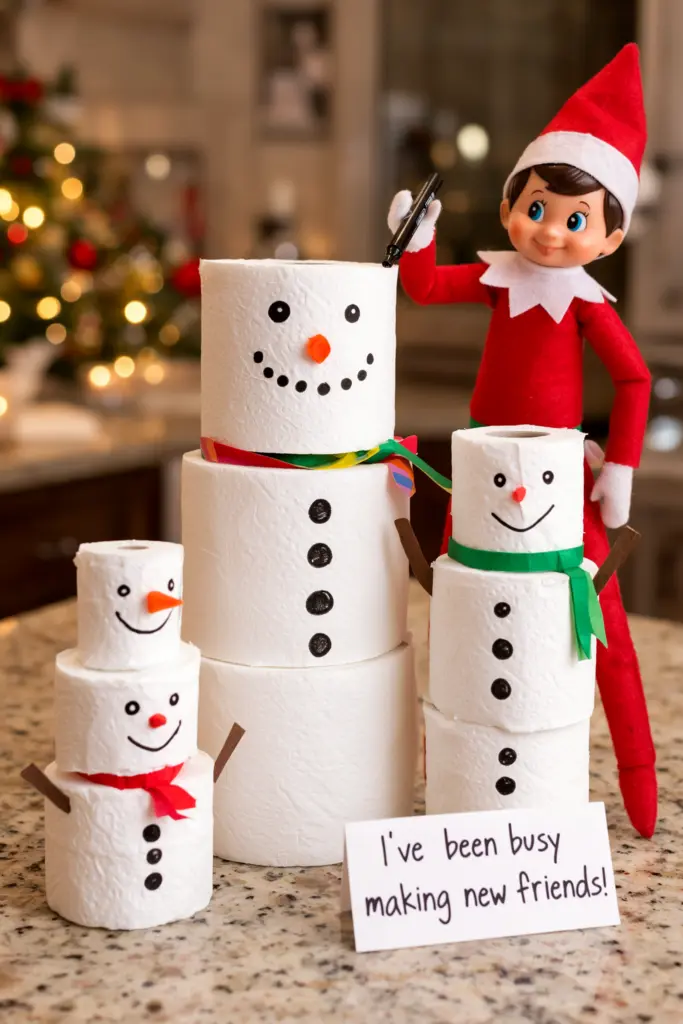 Elf on the Shelf  Creates a Toilet Paper Snowman Family