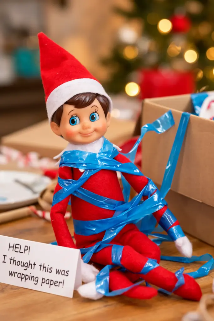 Elf on the Shelf Stuck in a Sticky Situation