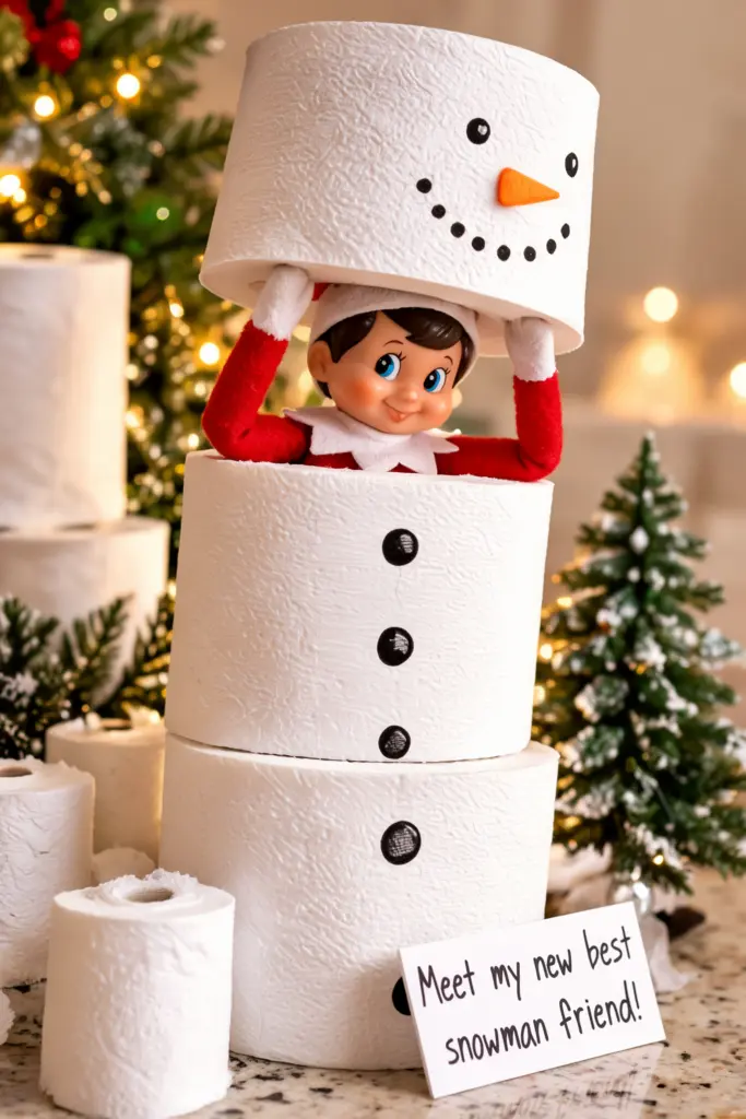 Toilet Paper Snowman with Elf on the Shelf