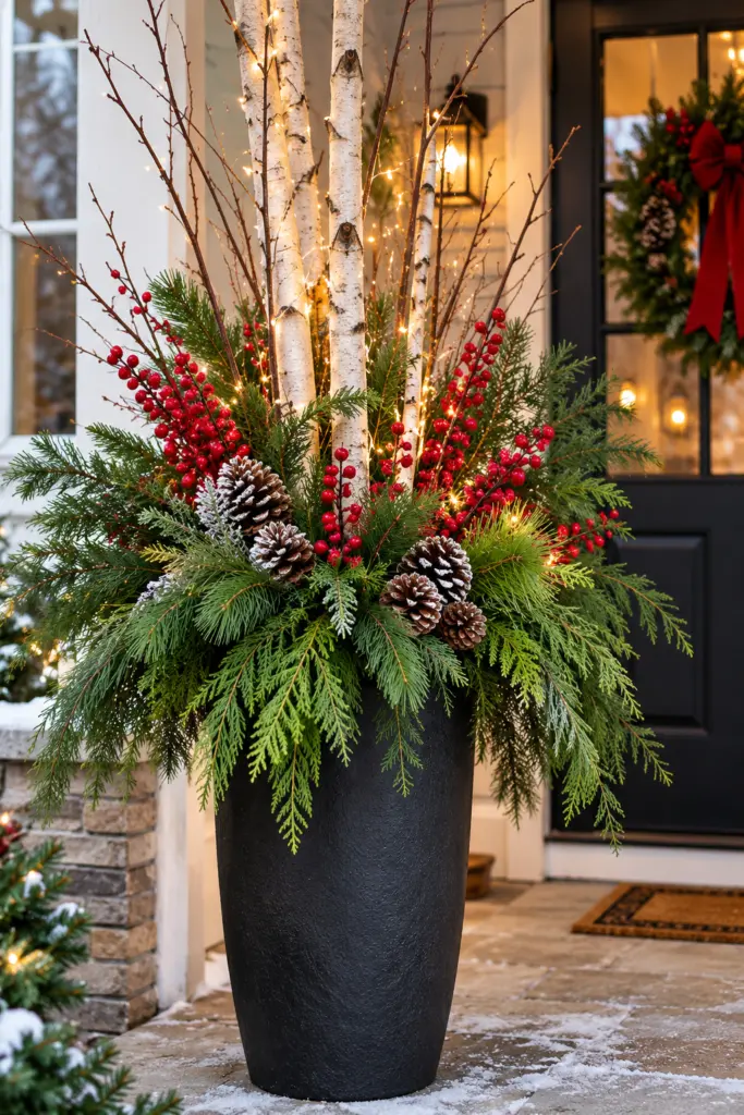 Festive Birch and Berry Porch Planter
