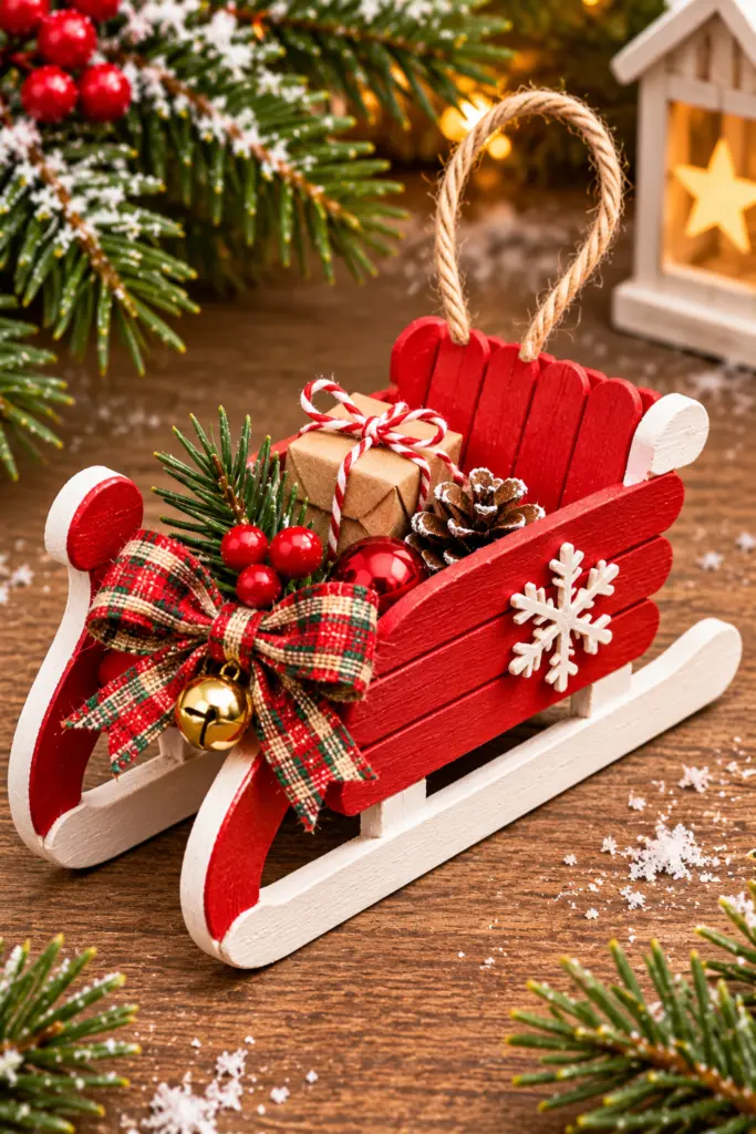 30+ Easy Christmas Crafts with Popsicle Sticks For Adults & Kids 9 Mini Christmas Sleigh