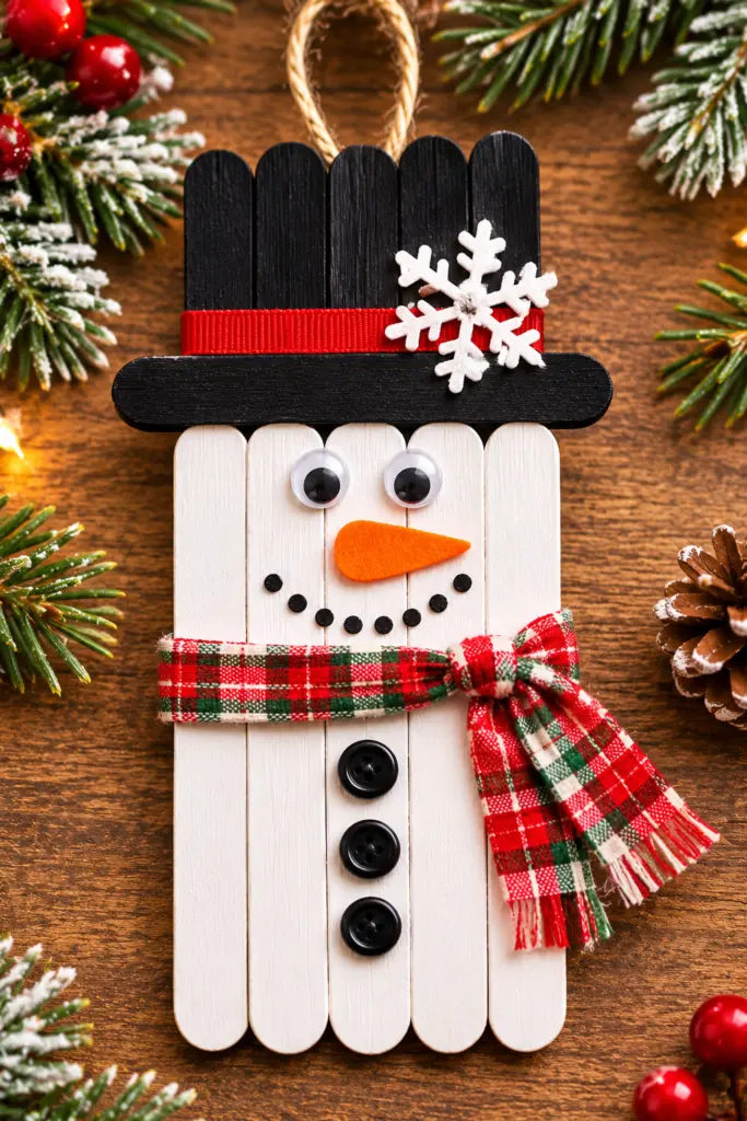 30+ Easy Christmas Crafts with Popsicle Sticks For Adults & Kids 3 Festive Popsicle Stick Snowman Ornament
