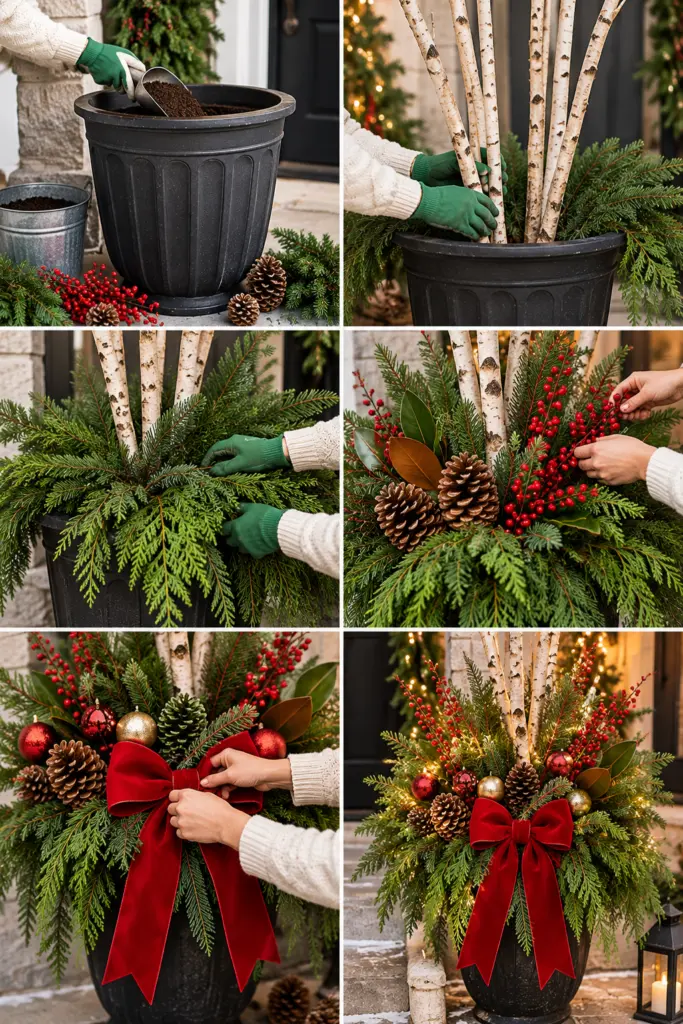 17 Beautiful Outdoor Christmas Planters Designs