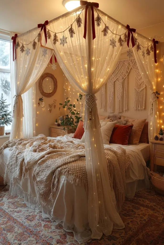 Festive Christmas Decorations for Bedroom with Sheer Curtains