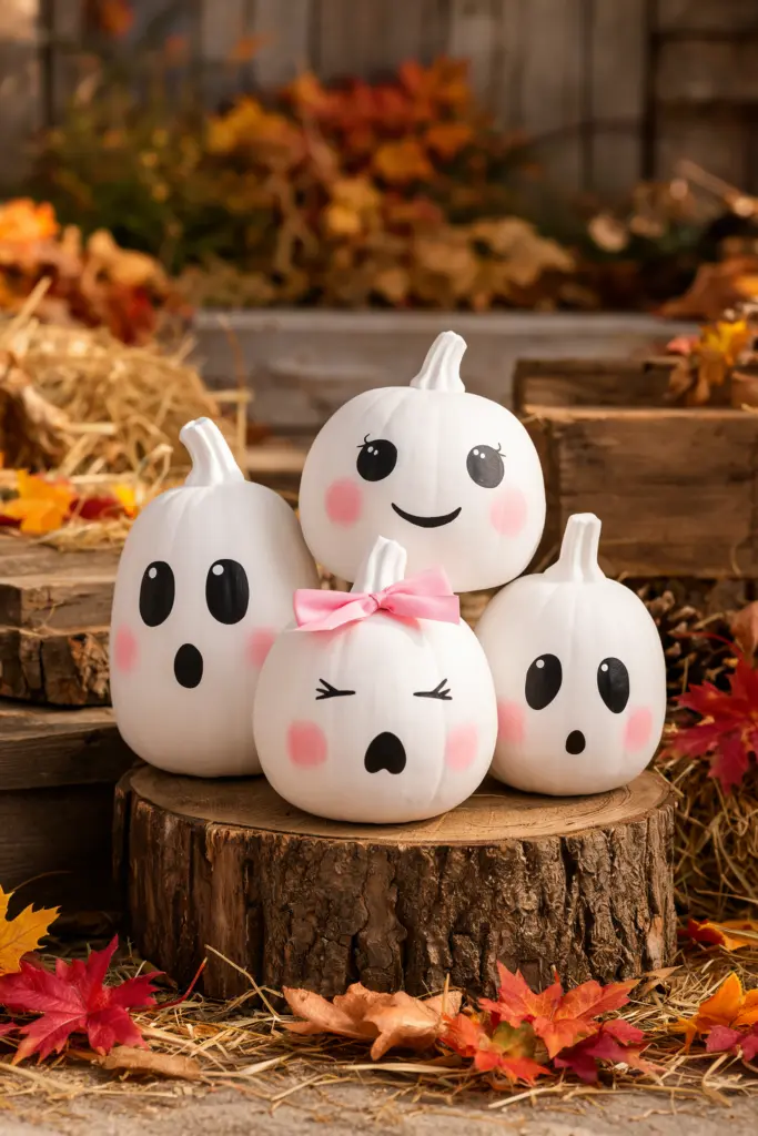 No Carve Pumpkin Decorating Of Ghost Family 