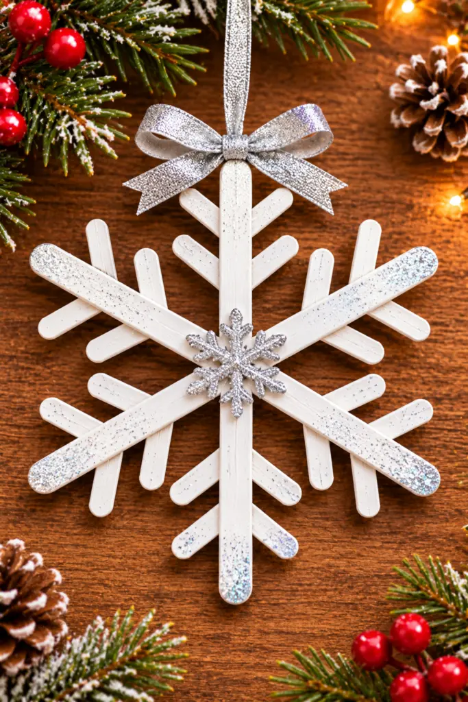 30+ Easy Christmas Crafts with Popsicle Sticks For Adults & Kids 8 Popsicle Stick Snowflake