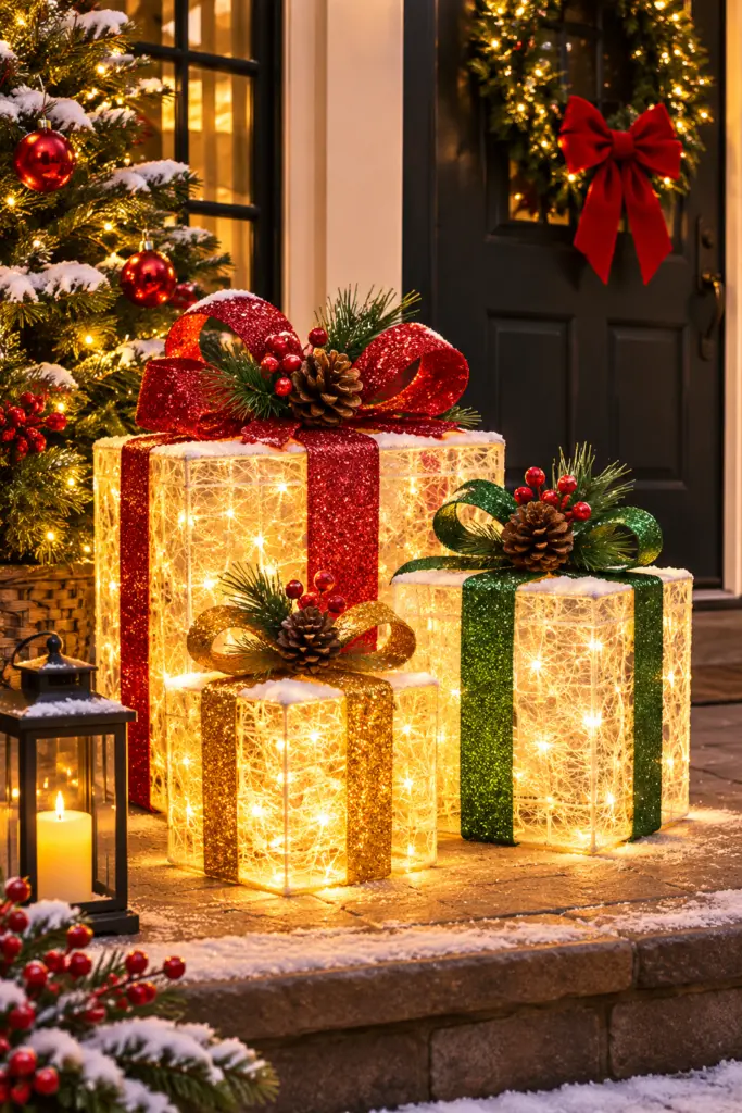 35+ DIY Outdoor Christmas Decorations 12 DIY Outdoor Christmas Decorations with translucent boxes