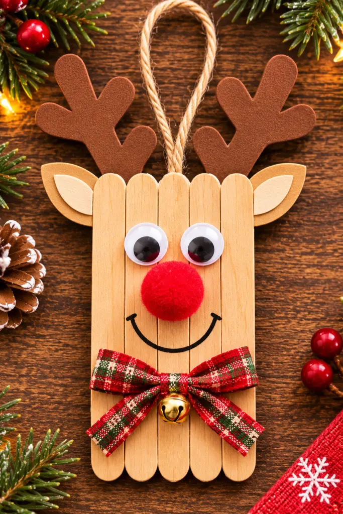 30+ Easy Christmas Crafts with Popsicle Sticks For Adults & Kids 4 Rudolph the Red-Nosed Reindeer
