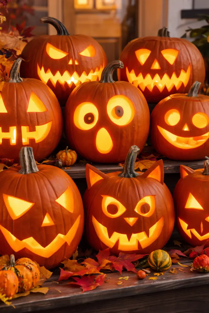 40+ Easy Pumpkin Carving Ideas for Fall & Holidays 3 Easy Pumpkin Carving with Happy Round-Eyed