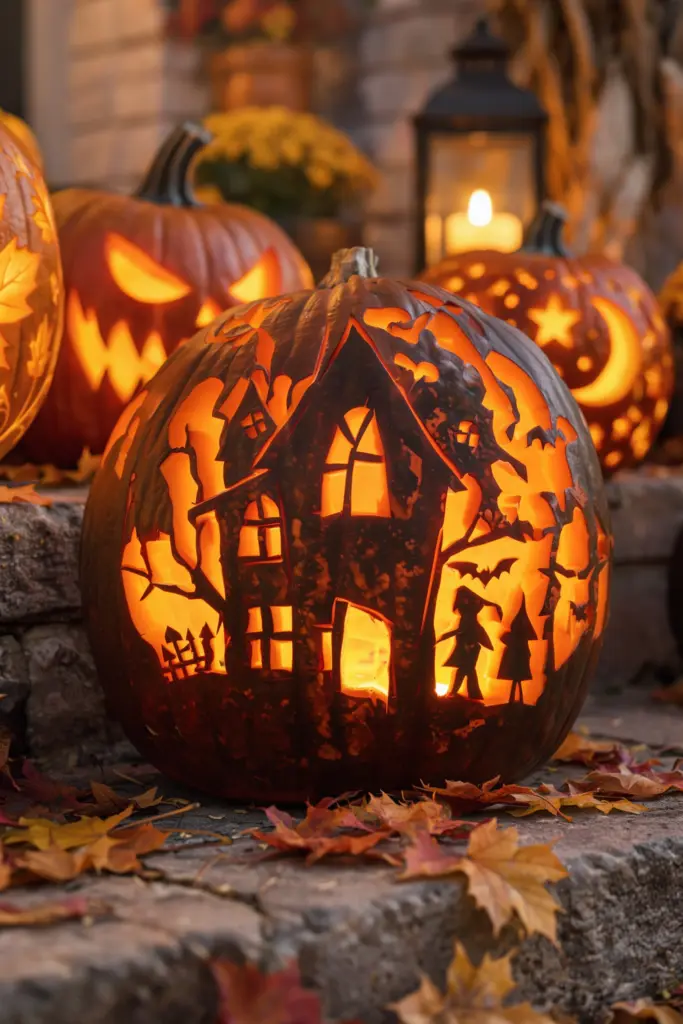 40+ Easy Pumpkin Carving Ideas for Fall & Holidays 19 Haunted House Pumpkin Carving