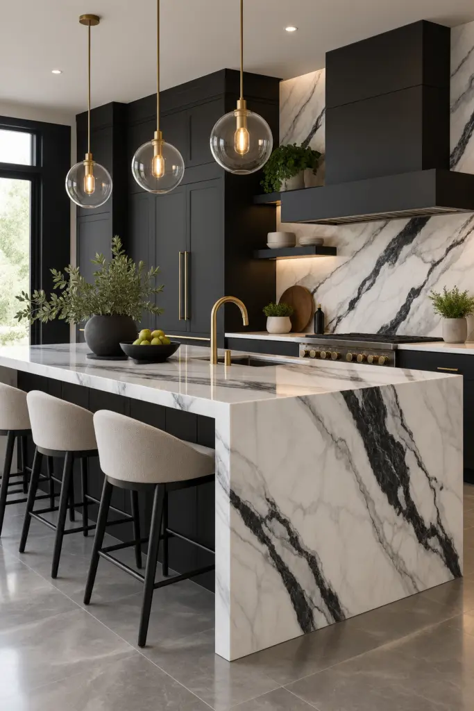 Luxury Marble Kitchen with Brass Accents