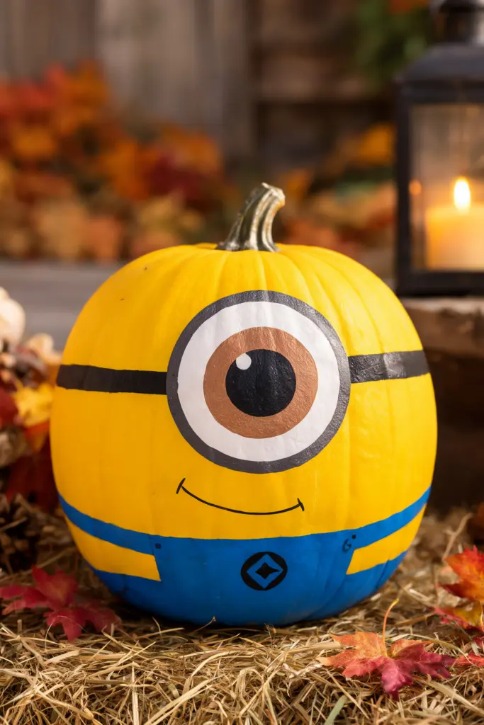 Minion-Shaped No Carve Pumpkin Decorating