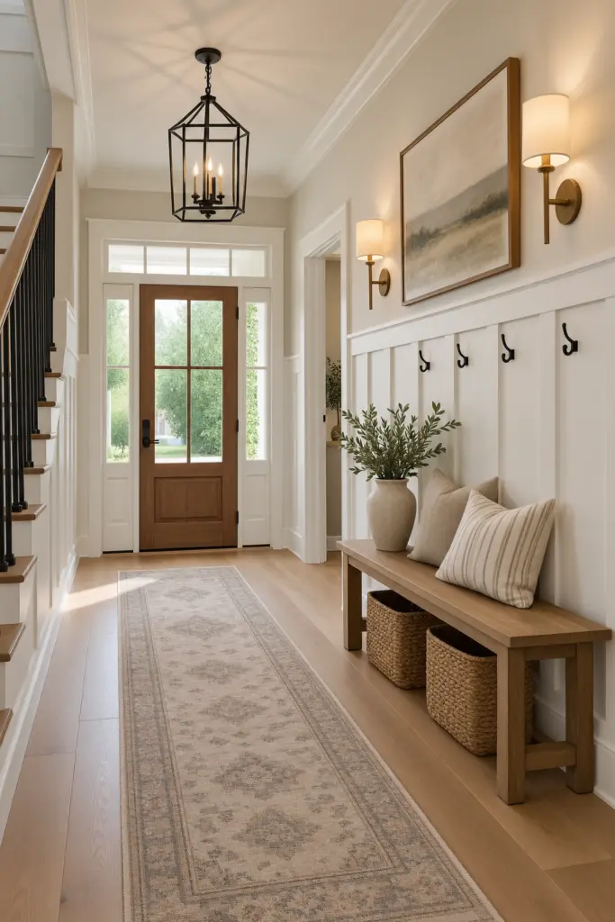 25+ Modern Wainscoting Entryway Ideas & Inspo 3 Modern Farmhouse Wainscoting Entryway with Board and Batten